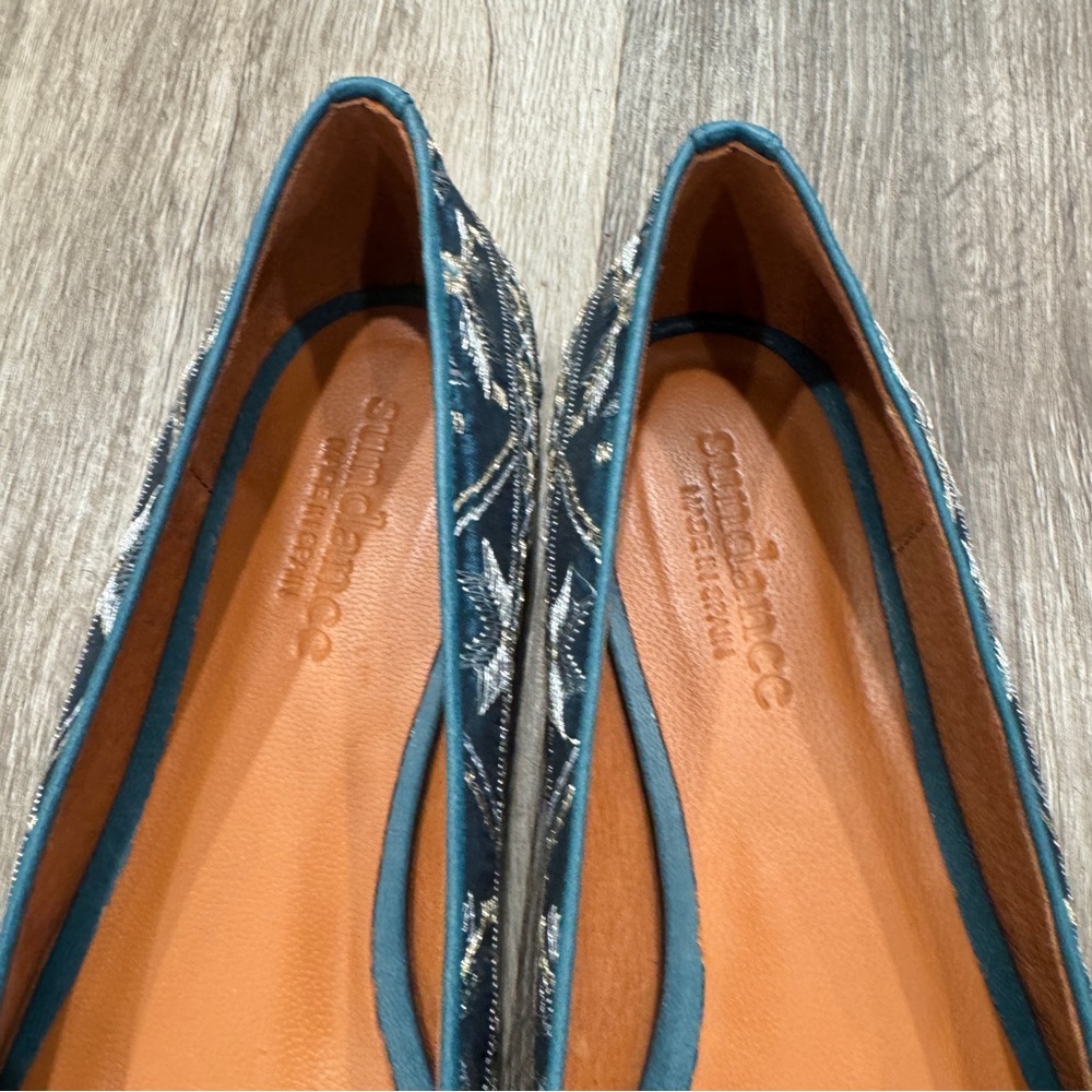 Sundance Amalia Embroidered Flats Womens 39 Point Toe Blue Sequined Cocktail - Picture 4 of 7